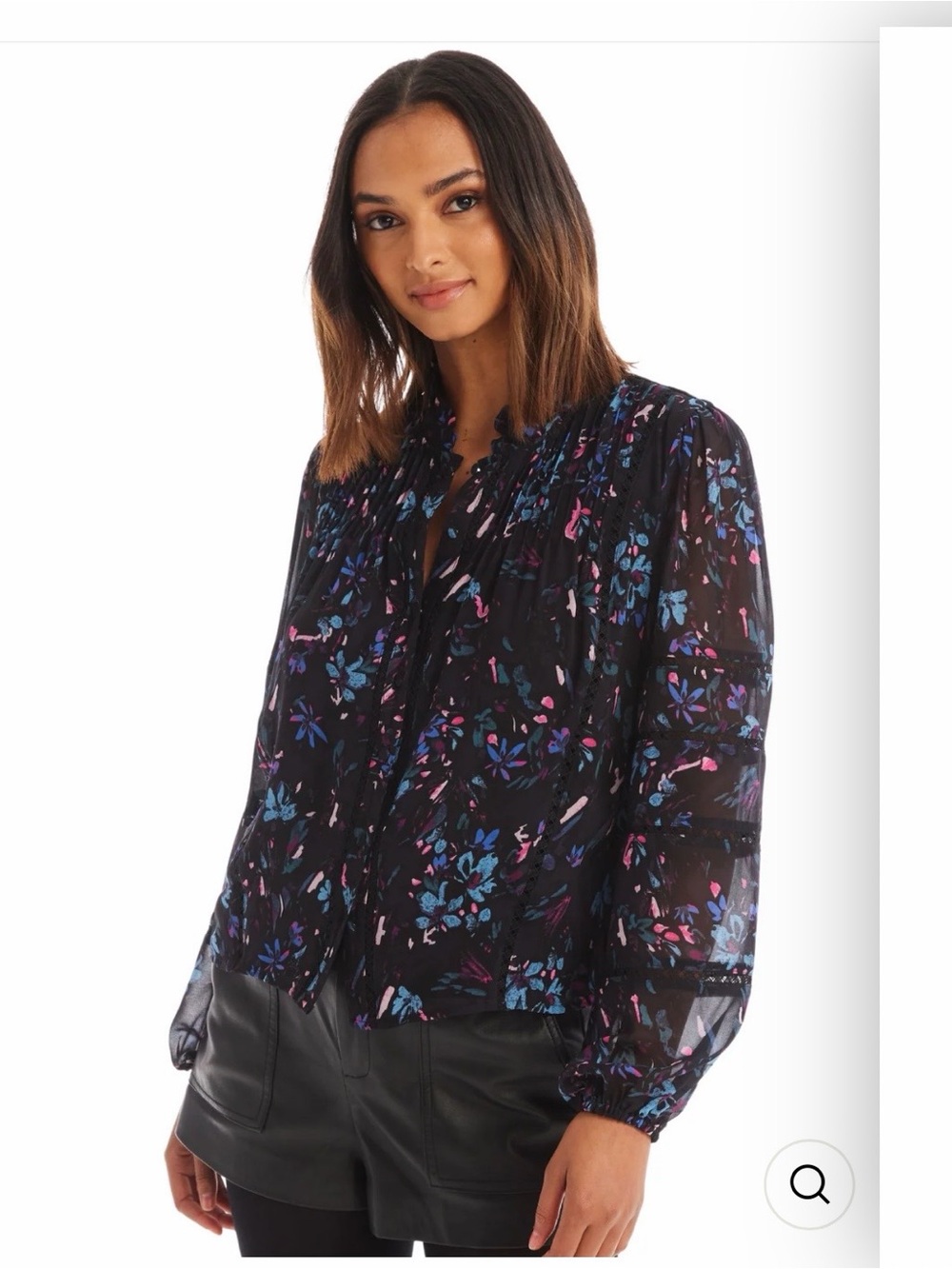 NWT Allison New York Erika black floral blouse